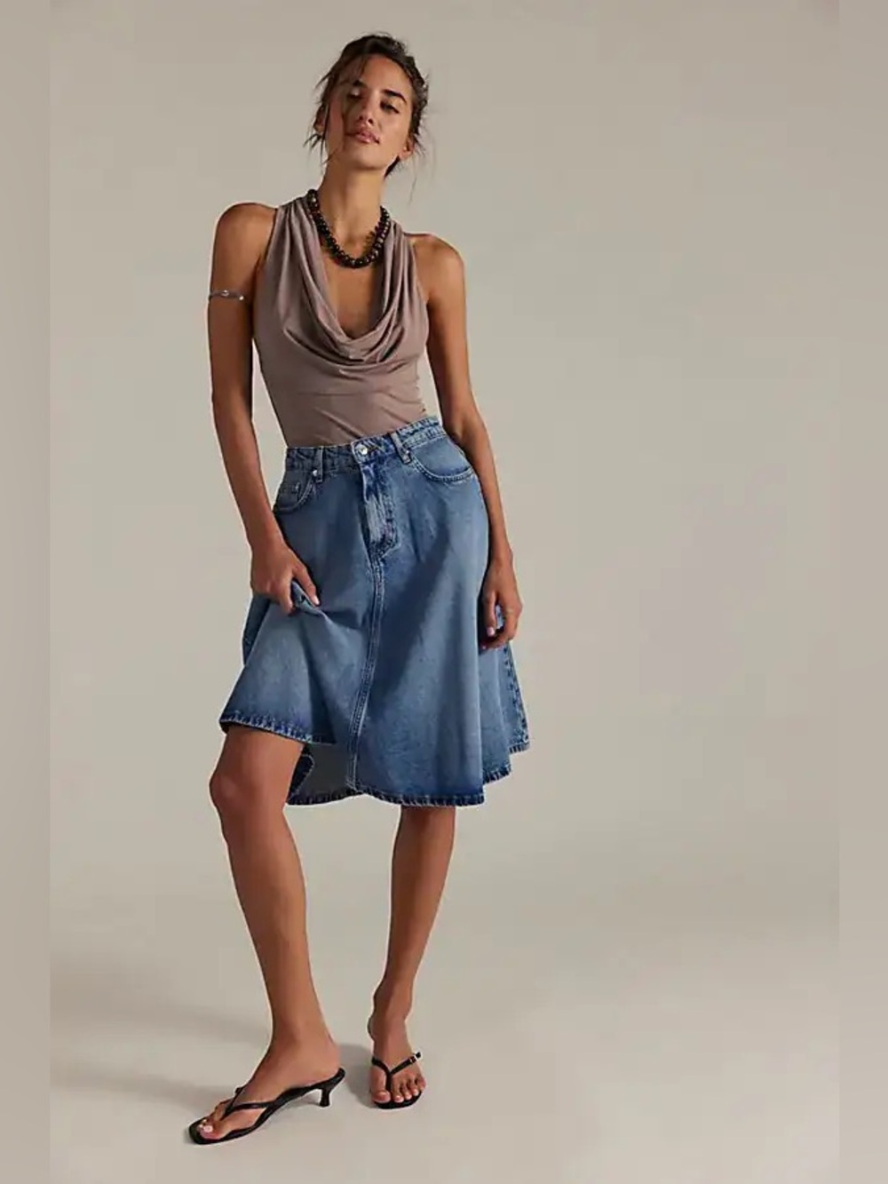 New Free People x We The Free Eclipse Blue Denim Midi Skirt sz 27
